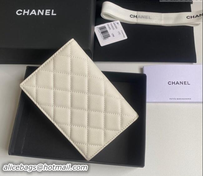 Grade Quality Chanel Grained Calfskin Passport Cover A80385 White 2024