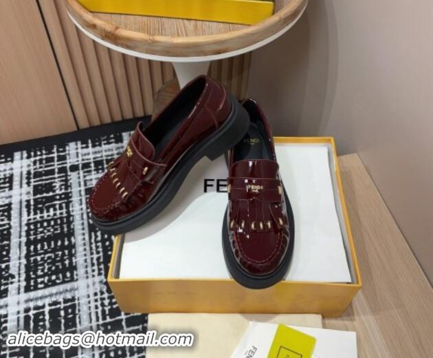 Sophisticated Fendi Filo Platform Loafers 4cm in Shiny Leather with Tassel Dark Brown 930114