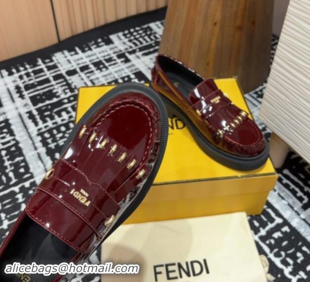 Sophisticated Fendi Filo Platform Loafers 4cm in Shiny Leather with Tassel Dark Brown 930114