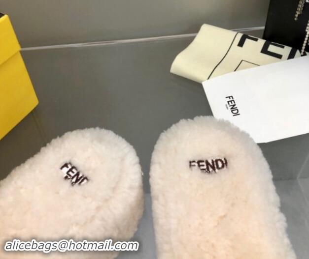 Good Product Fendi Sunshine Wedge Slides Sandal 6cm in Shearling White 930125