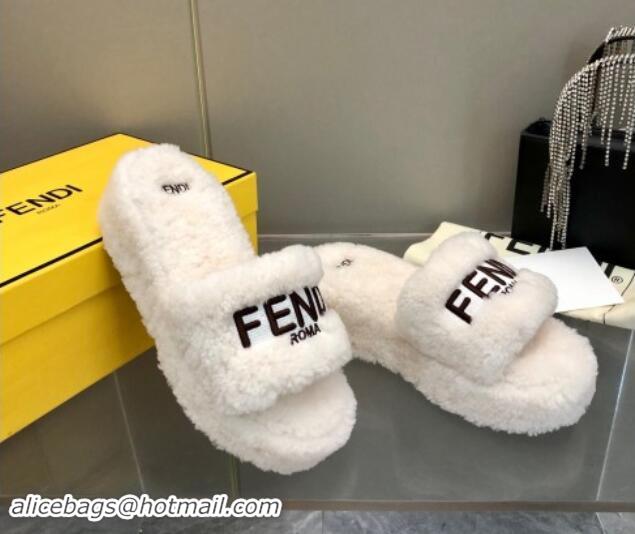 Good Product Fendi Sunshine Wedge Slides Sandal 6cm in Shearling White 930125