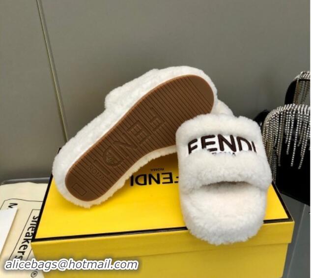 Good Product Fendi Sunshine Wedge Slides Sandal 6cm in Shearling White 930125