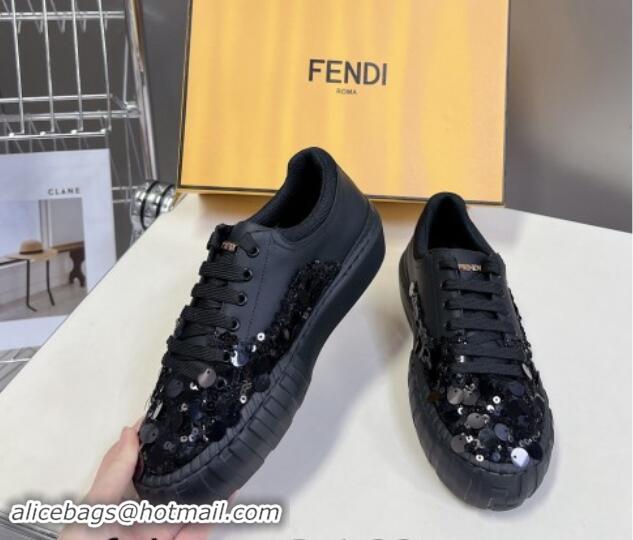 Best Product Fendi Low top Sneakers in Calfskin and Sequins Black 1112081