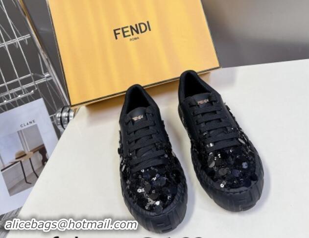 Best Product Fendi Low top Sneakers in Calfskin and Sequins Black 1112081