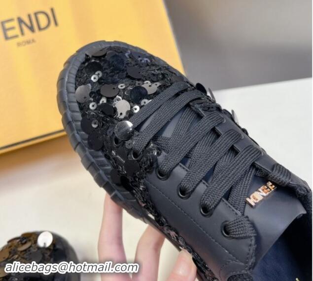 Best Product Fendi Low top Sneakers in Calfskin and Sequins Black 1112081