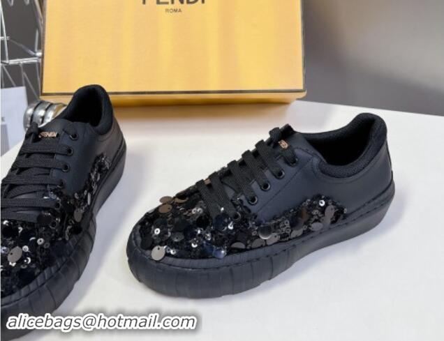 Best Product Fendi Low top Sneakers in Calfskin and Sequins Black 1112081