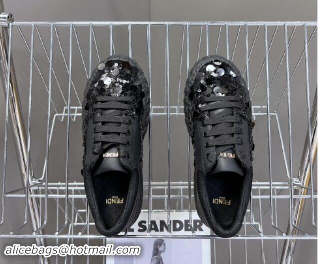 Best Product Fendi Low top Sneakers in Calfskin and Sequins Black 1112081