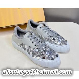 Good Looking Fendi Low top Sneakers in Calfskin and Sequins Grey 1112082