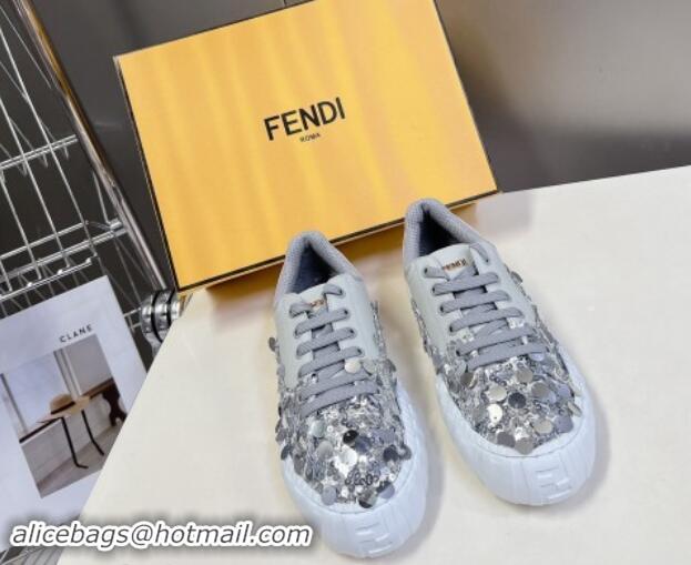 Good Looking Fendi Low top Sneakers in Calfskin and Sequins Grey 1112082