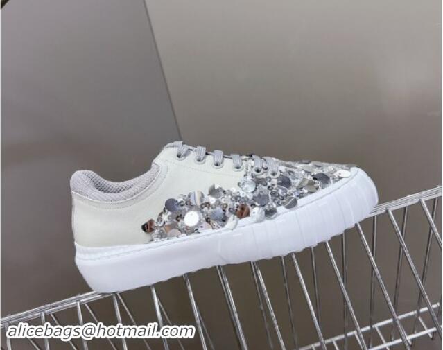 Good Looking Fendi Low top Sneakers in Calfskin and Sequins Grey 1112082