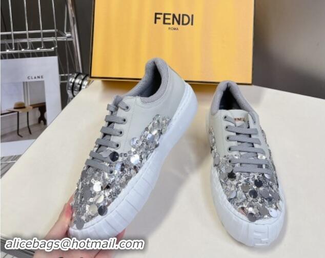 Good Looking Fendi Low top Sneakers in Calfskin and Sequins Grey 1112082