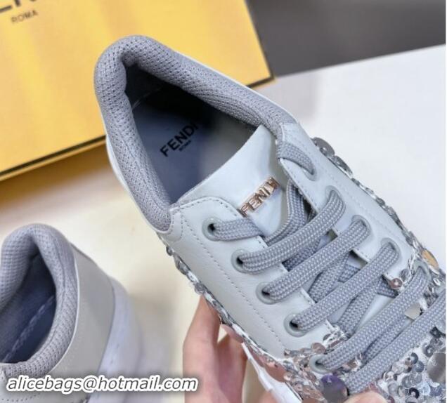 Good Looking Fendi Low top Sneakers in Calfskin and Sequins Grey 1112082