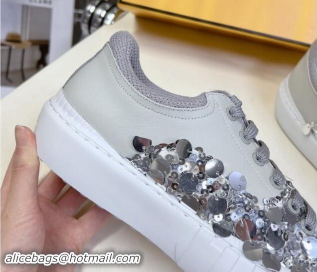 Good Looking Fendi Low top Sneakers in Calfskin and Sequins Grey 1112082