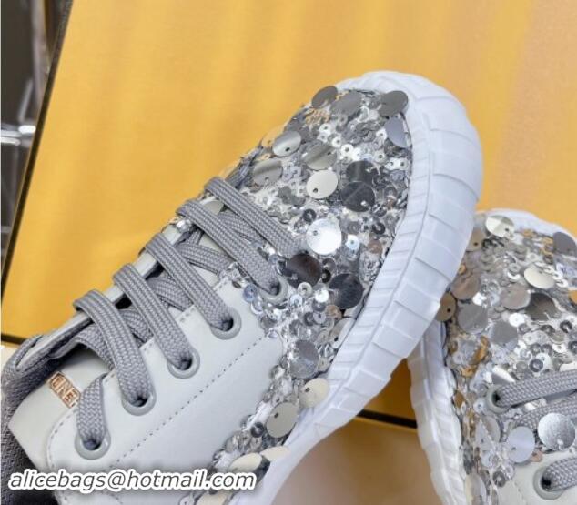 Good Looking Fendi Low top Sneakers in Calfskin and Sequins Grey 1112082