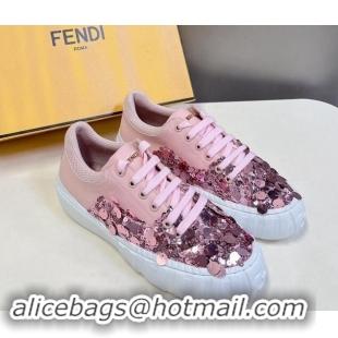 Good Quality Fendi Low top Sneakers in Calfskin and Sequins Pink 1112083