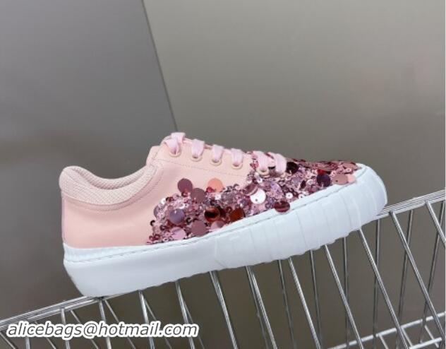 Good Quality Fendi Low top Sneakers in Calfskin and Sequins Pink 1112083