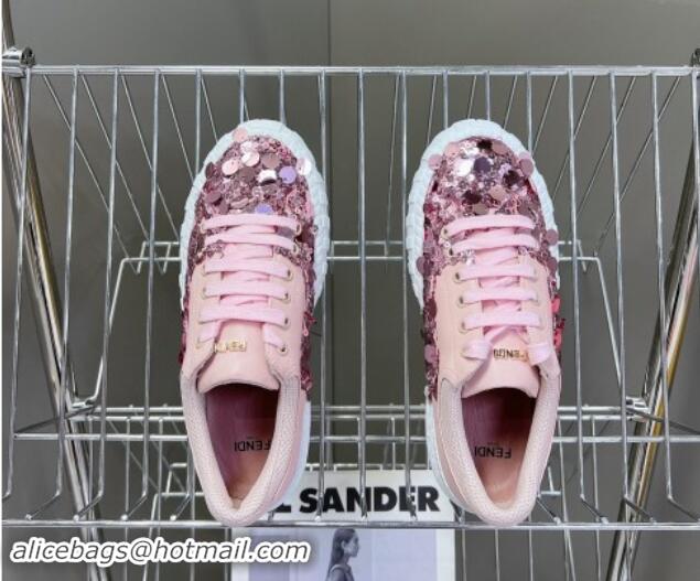 Good Quality Fendi Low top Sneakers in Calfskin and Sequins Pink 1112083