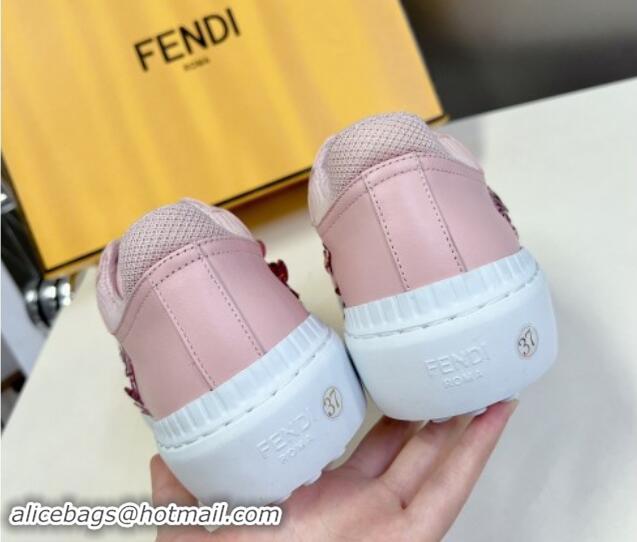 Good Quality Fendi Low top Sneakers in Calfskin and Sequins Pink 1112083