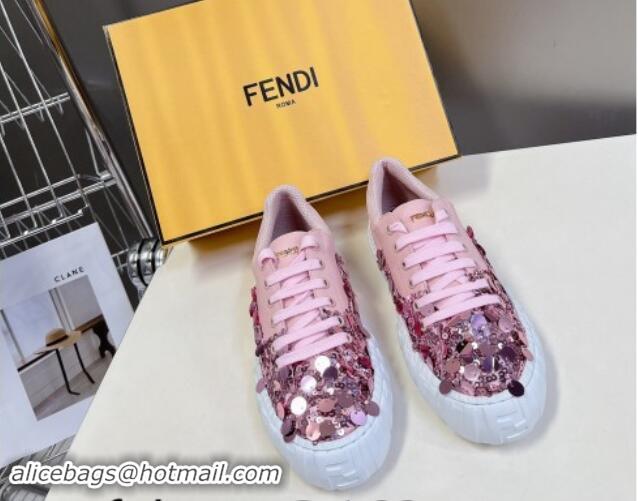 Good Quality Fendi Low top Sneakers in Calfskin and Sequins Pink 1112083