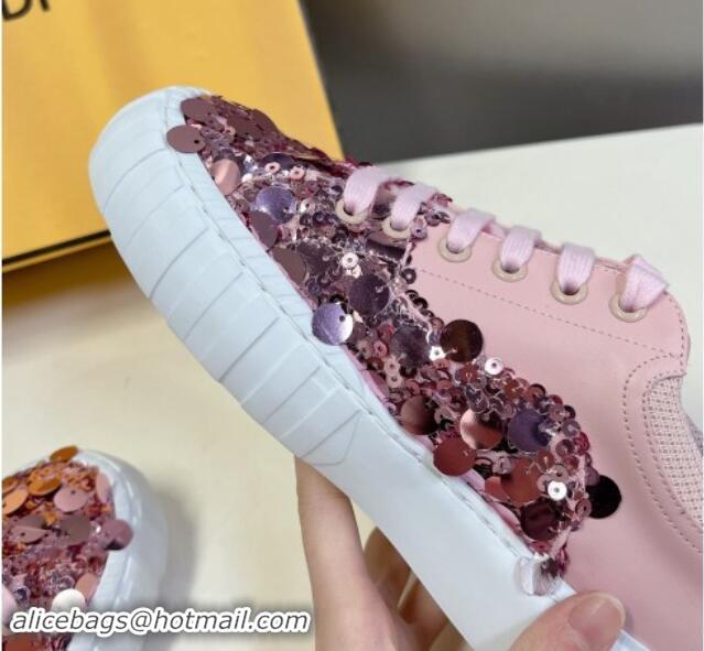 Good Quality Fendi Low top Sneakers in Calfskin and Sequins Pink 1112083