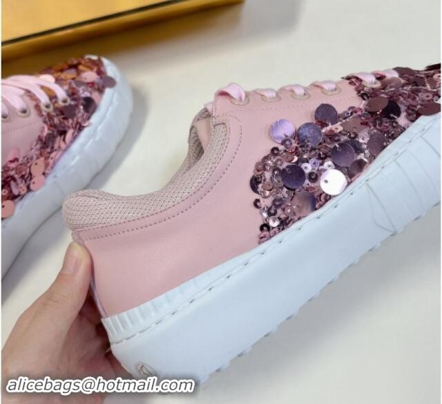 Good Quality Fendi Low top Sneakers in Calfskin and Sequins Pink 1112083