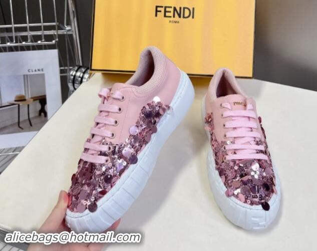 Good Quality Fendi Low top Sneakers in Calfskin and Sequins Pink 1112083