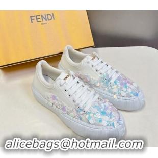 Durable Fendi Low top Sneakers in Calfskin and Sequins White 1112084