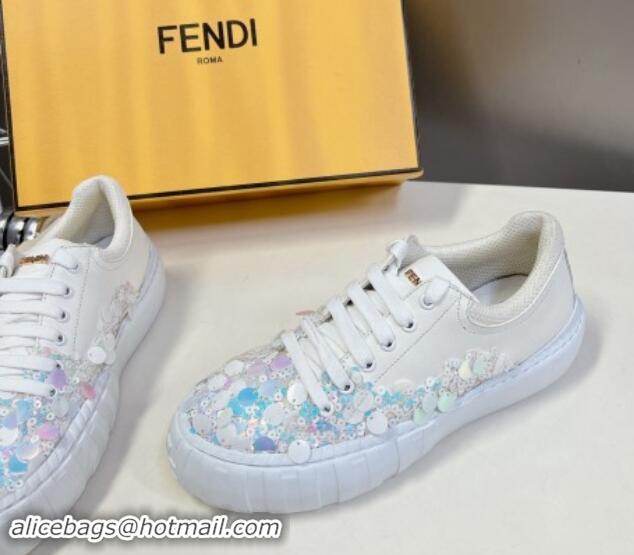 Durable Fendi Low top Sneakers in Calfskin and Sequins White 1112084