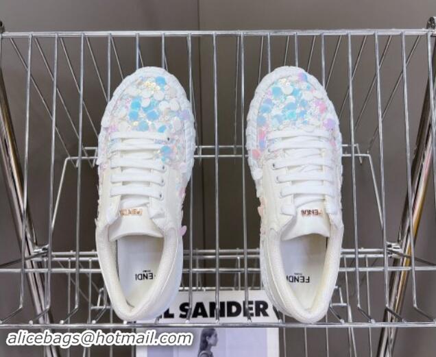 Durable Fendi Low top Sneakers in Calfskin and Sequins White 1112084