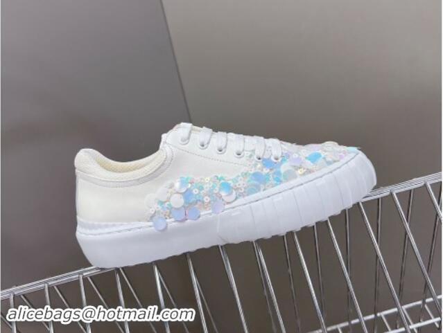 Durable Fendi Low top Sneakers in Calfskin and Sequins White 1112084