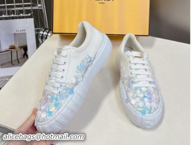 Durable Fendi Low top Sneakers in Calfskin and Sequins White 1112084