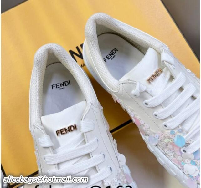 Durable Fendi Low top Sneakers in Calfskin and Sequins White 1112084