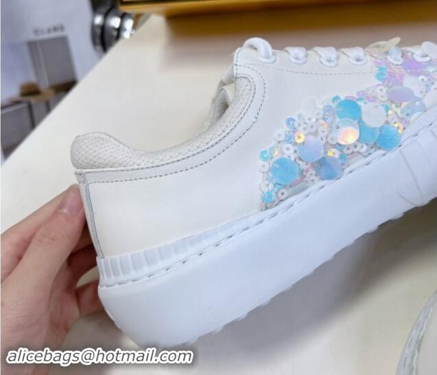 Durable Fendi Low top Sneakers in Calfskin and Sequins White 1112084