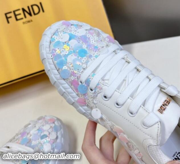 Durable Fendi Low top Sneakers in Calfskin and Sequins White 1112084