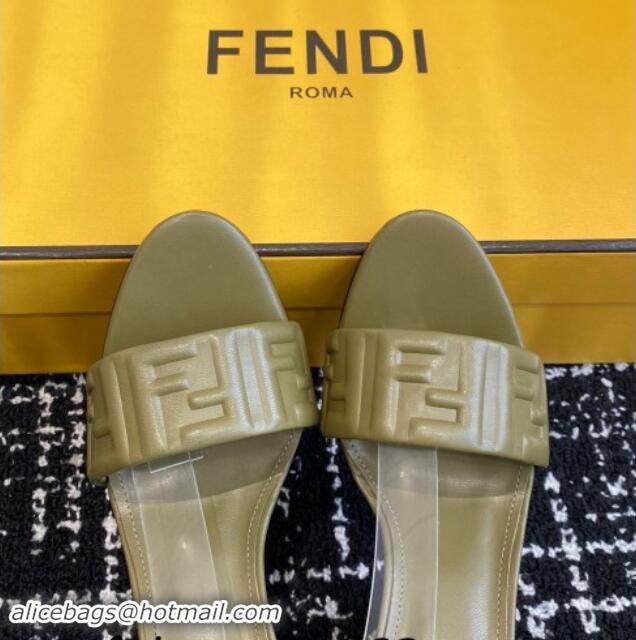 Unique Style Fendi Delfina Heel Sandals 9.5cm in FF Nappa Leather Green 1112085