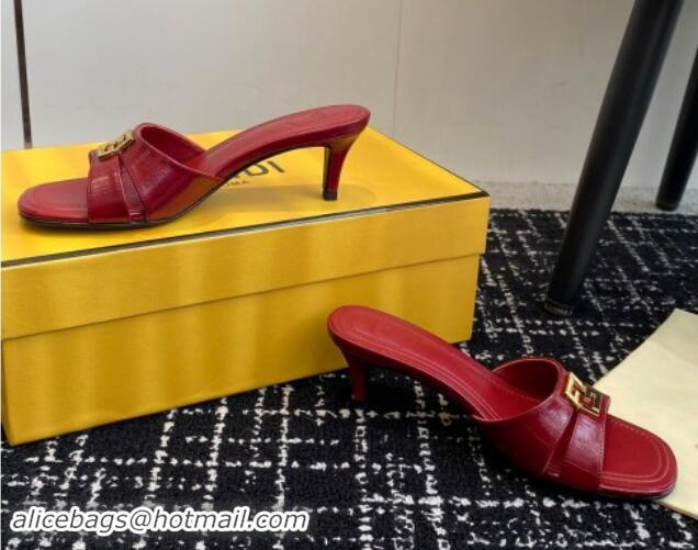 Sophisticated Fendi FFold medium-heeled slides sandal 4cm in embossed leather Red 112088