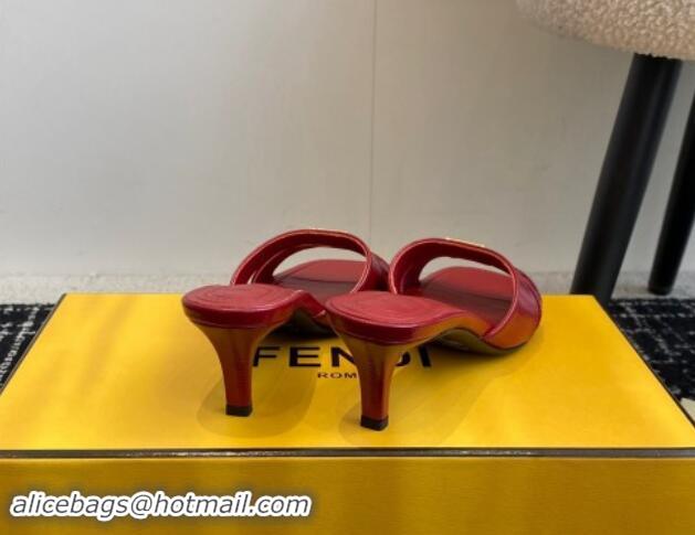 Sophisticated Fendi FFold medium-heeled slides sandal 4cm in embossed leather Red 112088