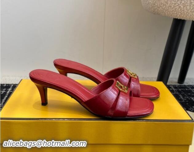 Sophisticated Fendi FFold medium-heeled slides sandal 4cm in embossed leather Red 112088