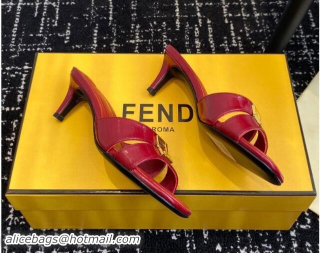 Sophisticated Fendi FFold medium-heeled slides sandal 4cm in embossed leather Red 112088