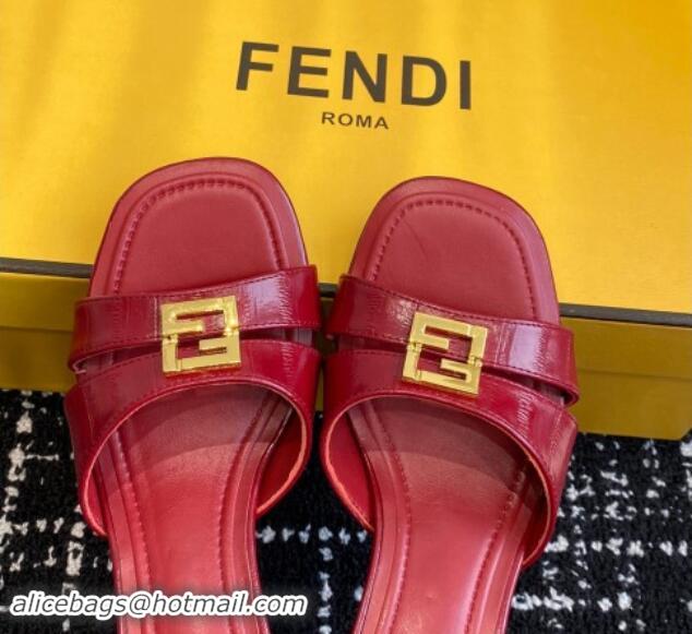 Sophisticated Fendi FFold medium-heeled slides sandal 4cm in embossed leather Red 112088