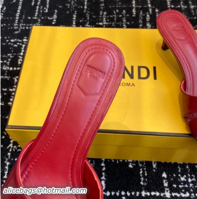 Sophisticated Fendi FFold medium-heeled slides sandal 4cm in embossed leather Red 112088