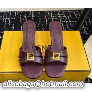 Duplicate Fendi FFold medium-heeled slides sandal 4cm in embossed leather Dark Brown 112089