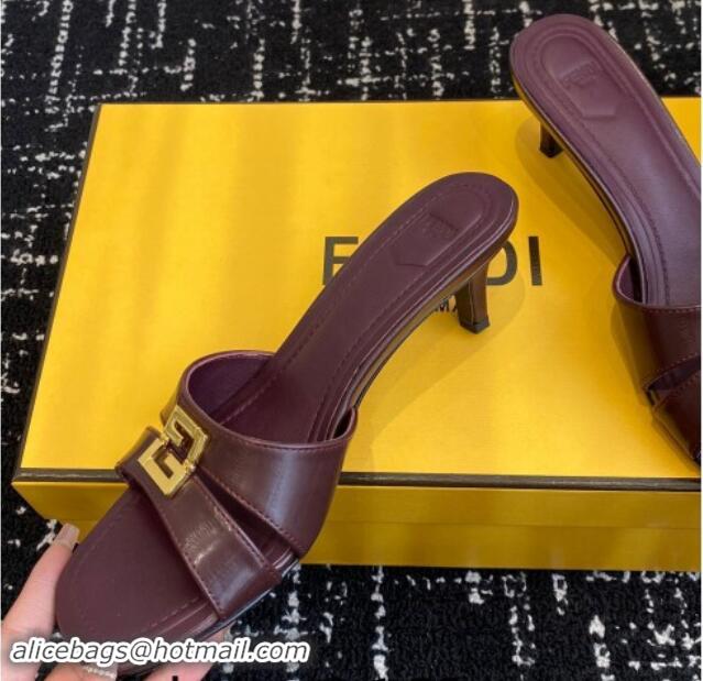 Duplicate Fendi FFold medium-heeled slides sandal 4cm in embossed leather Dark Brown 112089