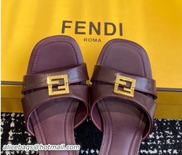 Duplicate Fendi FFold medium-heeled slides sandal 4cm in embossed leather Dark Brown 112089