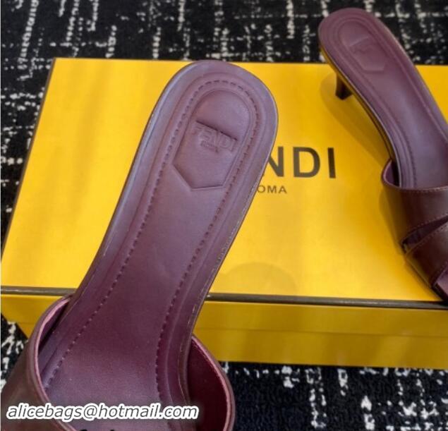 Duplicate Fendi FFold medium-heeled slides sandal 4cm in embossed leather Dark Brown 112089