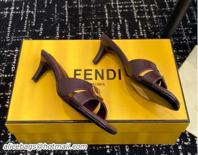 Duplicate Fendi FFold medium-heeled slides sandal 4cm in embossed leather Dark Brown 112089