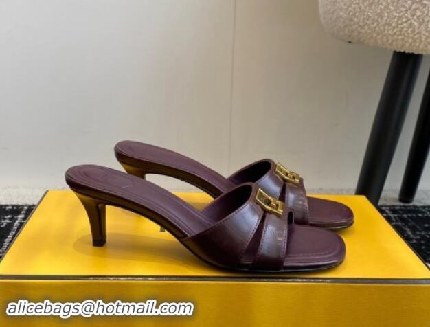 Duplicate Fendi FFold medium-heeled slides sandal 4cm in embossed leather Dark Brown 112089