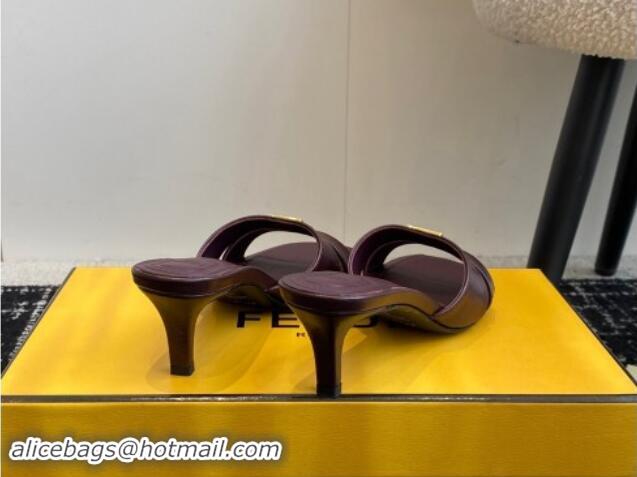 Duplicate Fendi FFold medium-heeled slides sandal 4cm in embossed leather Dark Brown 112089