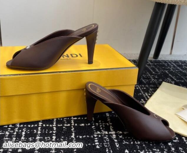 Stylish Fendi Feel Feel Heel Slides Sandal 9.5cm Brown 112090