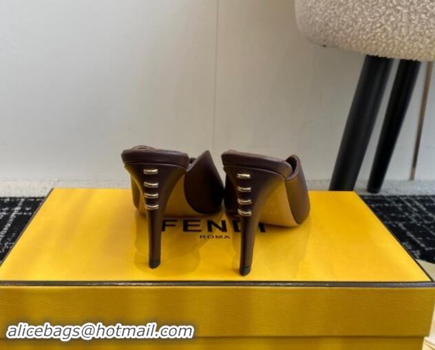 Stylish Fendi Feel Feel Heel Slides Sandal 9.5cm Brown 112090